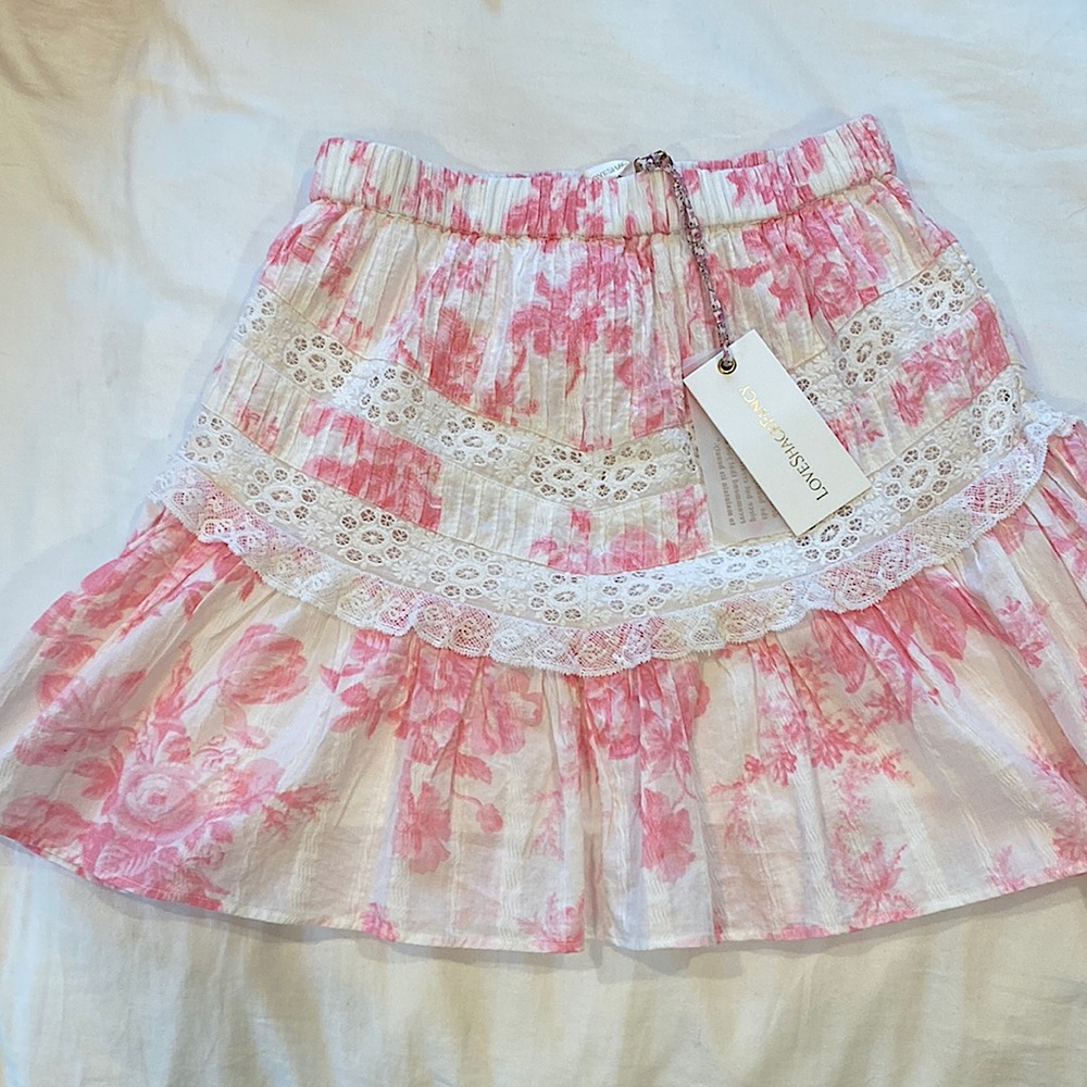 LoveShackFancy cove skirt (cotton pink cream)
